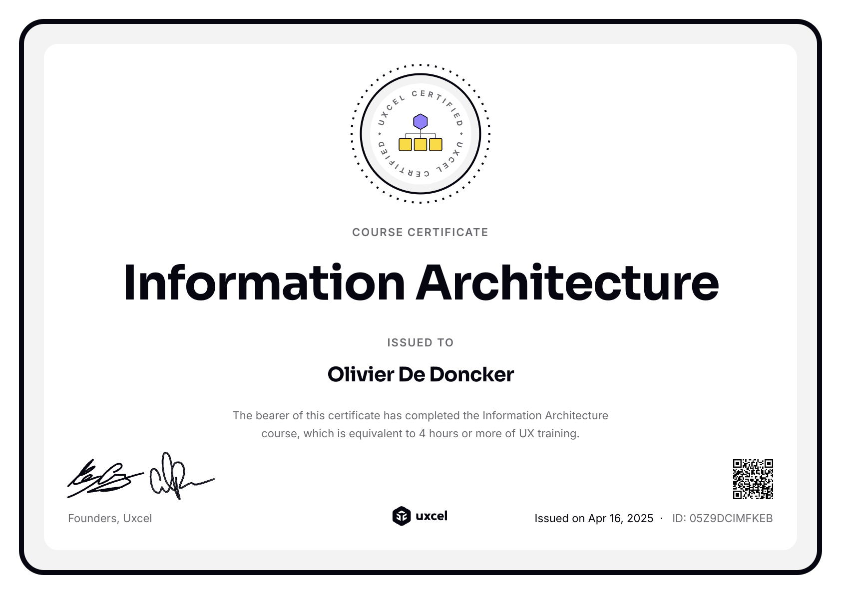 Olivier De Doncker's certificate